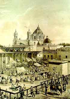 grabado de Casimiro Castro. "El mercado de Iturbide" 1856